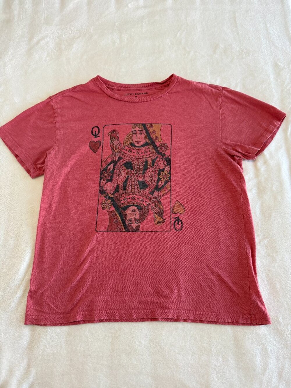 Lucky Brand Queen of Hearts Graphic T-Shirt Pink Medium 100% Cotton